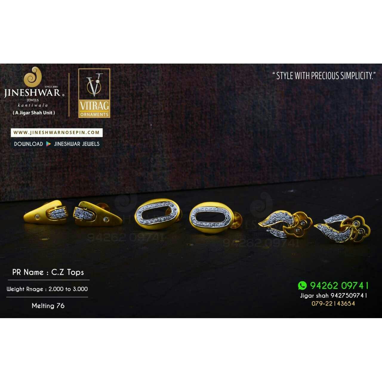 18kt Precious Plain Gold Cz Ladies Tops ATG -0306